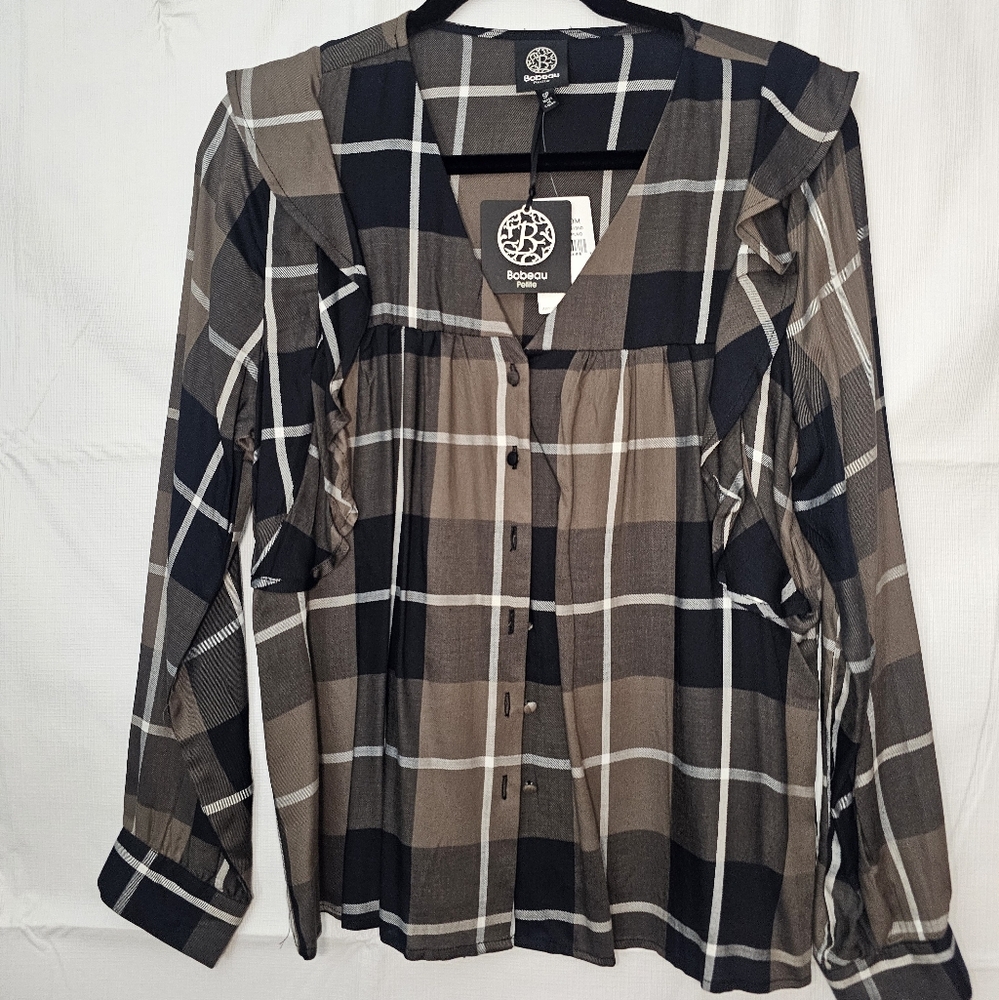 Bobeau Plaid blouse Small NWT
